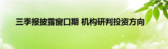 三季报披露窗口期 机构研判投资方向