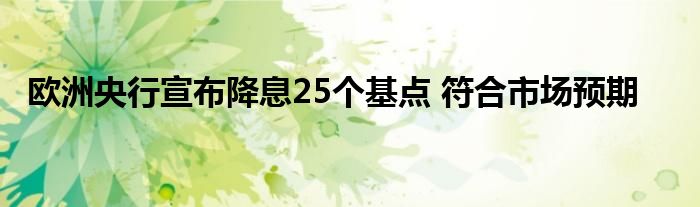 欧洲央行宣布降息25个基点 符合市场预期