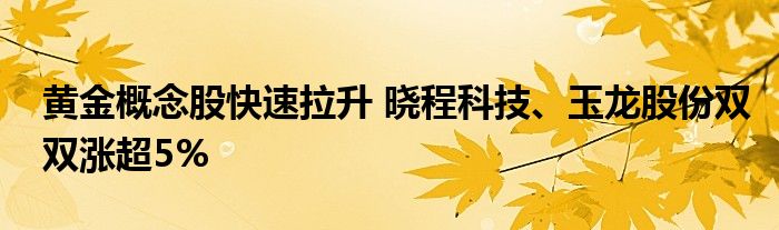 黄金概念股快速拉升 晓程科技、玉龙股份双双涨超5%