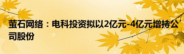 萤石网络：电科投资拟以2亿元-4亿元增持公司股份