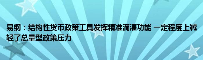 易纲：结构性货币政策工具发挥精准滴灌功能 一定程度上减轻了总量型政策压力