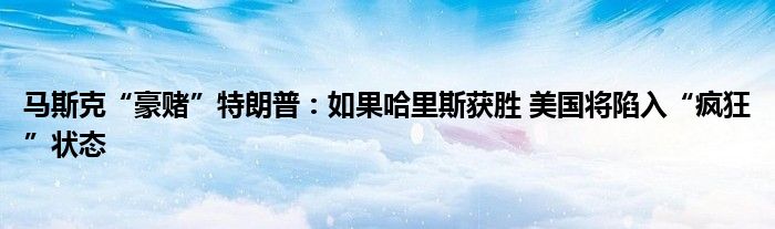 马斯克“豪赌”特朗普：如果哈里斯获胜 美国将陷入“疯狂”状态