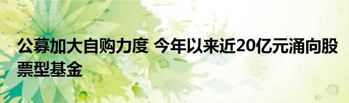 公募加大自购力度 今年以来近20亿元涌向股票型基金