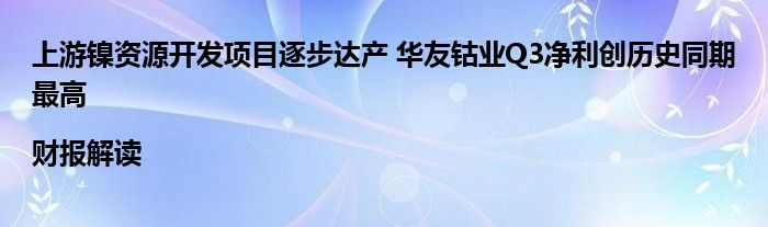 上游镍资源开发项目逐步达产 华友钴业Q3净利创历史同期最高|财报解读