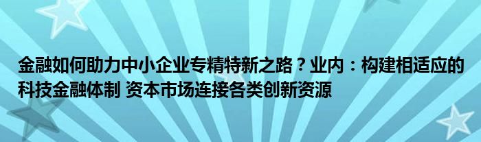 金融如何助力中小企业专精特新之路？业内：构建相适应的科技金融体制 资本市场连接各类创新资源