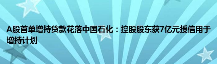 A股首单增持贷款花落中国石化：控股股东获7亿元授信用于增持计划