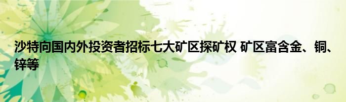 沙特向国内外投资者招标七大矿区探矿权 矿区富含金、铜、锌等