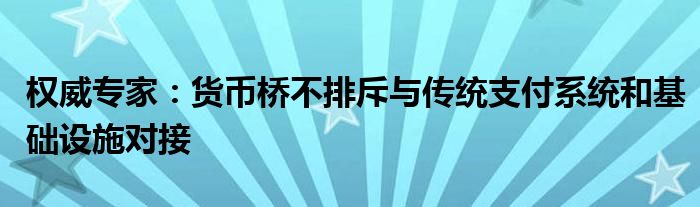 权威专家：货币桥不排斥与传统支付系统和基础设施对接