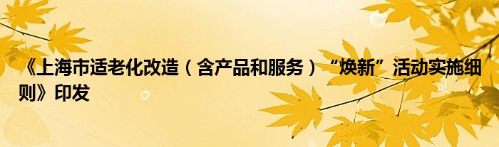 《上海市适老化改造（含产品和服务）“焕新”活动实施细则》印发