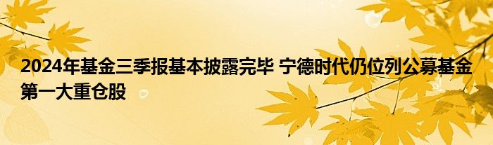 2024年基金三季报基本披露完毕 宁德时代仍位列公募基金第一大重仓股