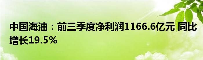 中国海油：前三季度净利润1166.6亿元 同比增长19.5%