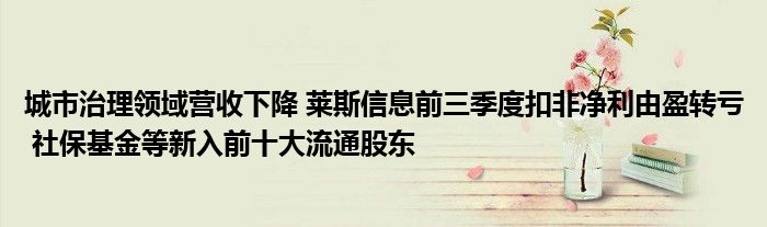 城市治理领域营收下降 莱斯信息前三季度扣非净利由盈转亏 社保基金等新入前十大流通股东