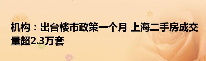 机构：出台楼市政策一个月 上海二手房成交量超2.3万套