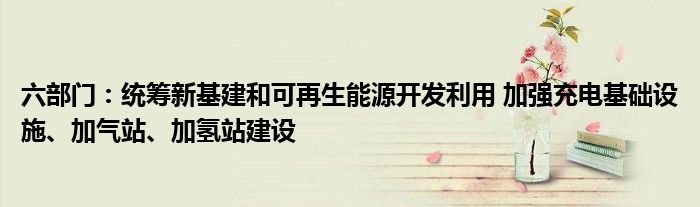 六部门：统筹新基建和可再生能源开发利用 加强充电基础设施、加气站、加氢站建设