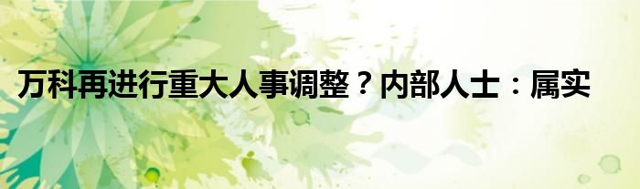 万科再进行重大人事调整？内部人士：属实