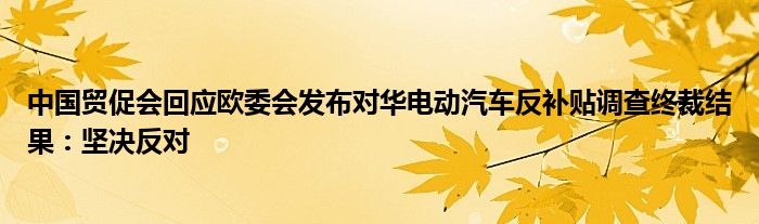 中国贸促会回应欧委会发布对华电动汽车反补贴调查终裁结果：坚决反对