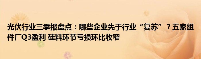 光伏行业三季报盘点：哪些企业先于行业“复苏”？五家组件厂Q3盈利 硅料环节亏损环比收窄