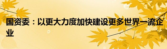 国资委：以更大力度加快建设更多世界一流企业