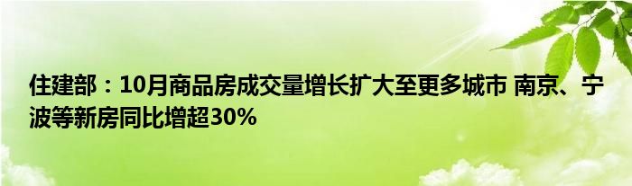 住建部：10月商品房成交量增长扩大至更多城市 南京、宁波等新房同比增超30%