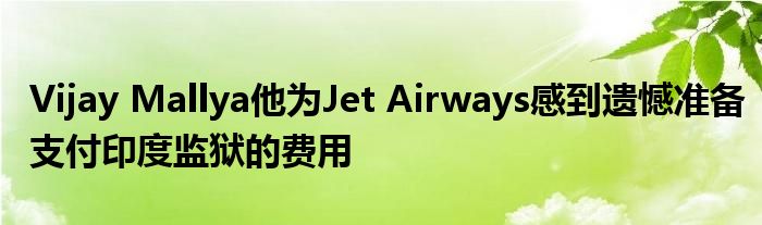 Vijay Mallya他为Jet Airways感到遗憾准备支付印度监狱的费用